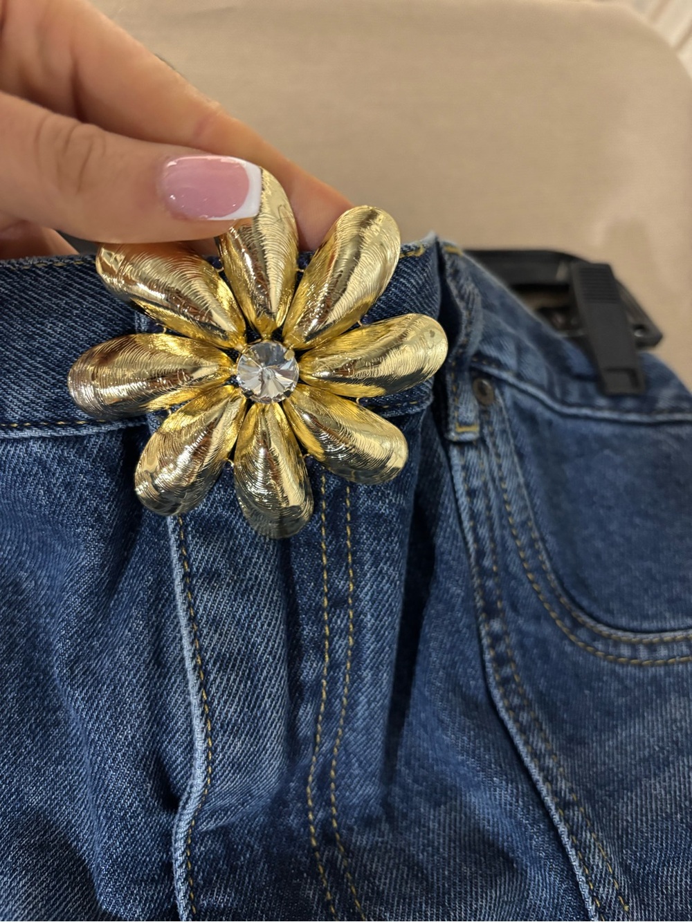 AREA Strapless Denim Mini Dress with Crystal Flower, Size 6 - Picture 5 of 6